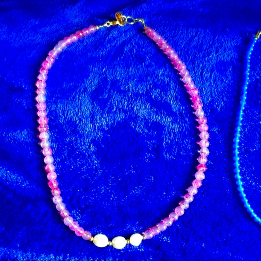 2 Beautiful crystal stone necklaces and pearls